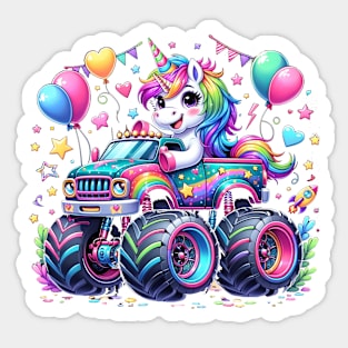 Monster Truck Unicorn Birthday Party Monster Truck Girl Kids Sticker